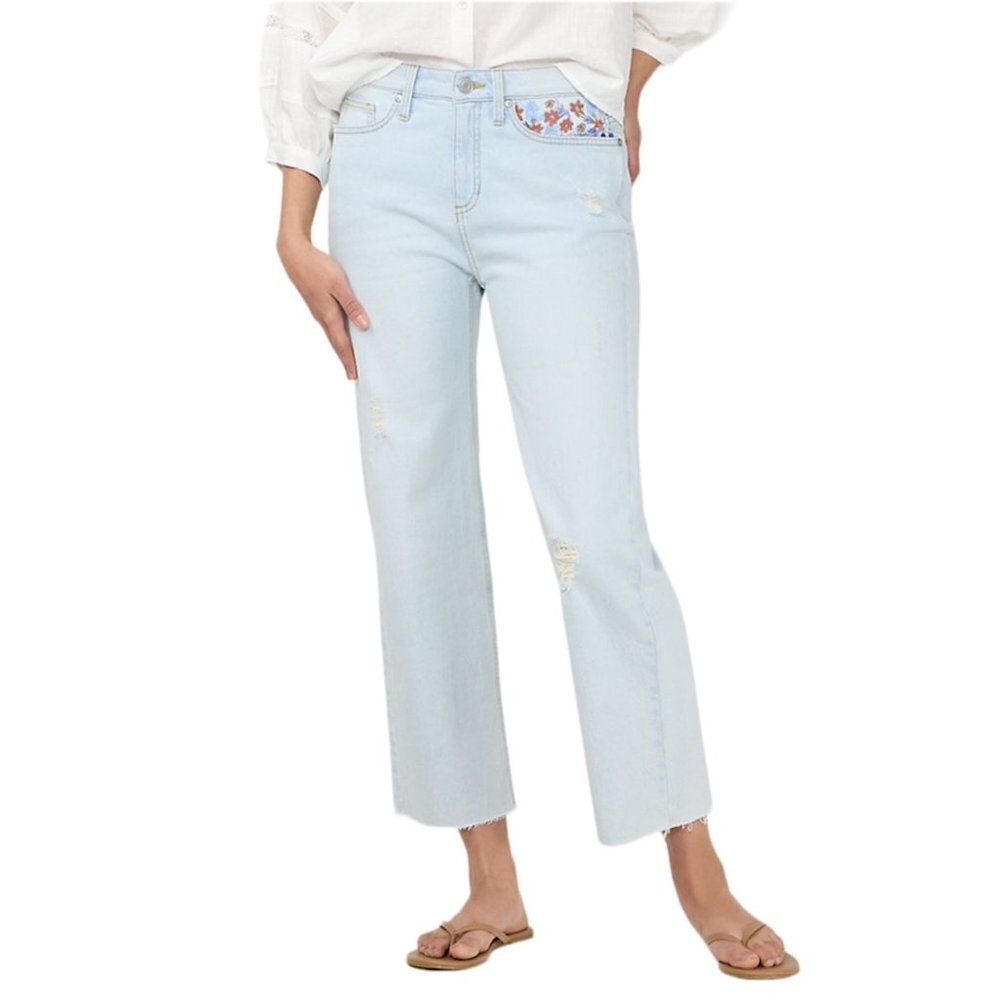 LC Lauren Conrad Womens High Rise Light Wash Embroidered Ankle Jeans Sz 8 New